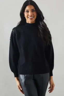 Sequin Leaf Shoulder Detail Jumper