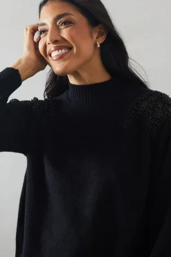 Sequin Leaf Shoulder Detail Jumper