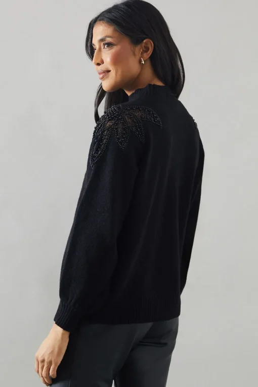 Sequin Leaf Shoulder Detail Jumper