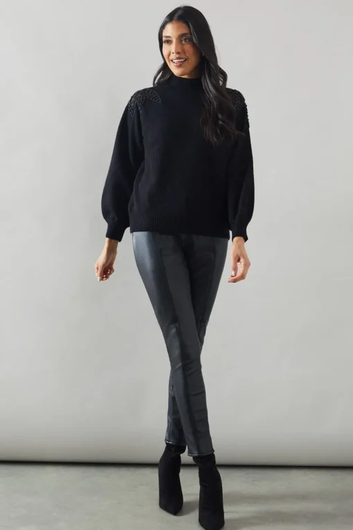 Sequin Leaf Shoulder Detail Jumper