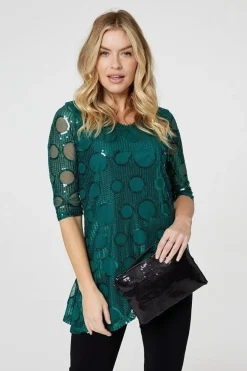 Sequin Polka Dot Asymmetric Top