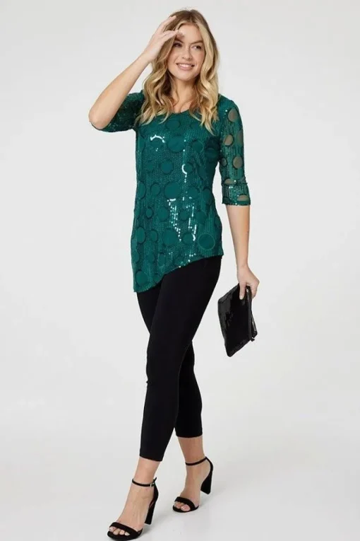 Sequin Polka Dot Asymmetric Top