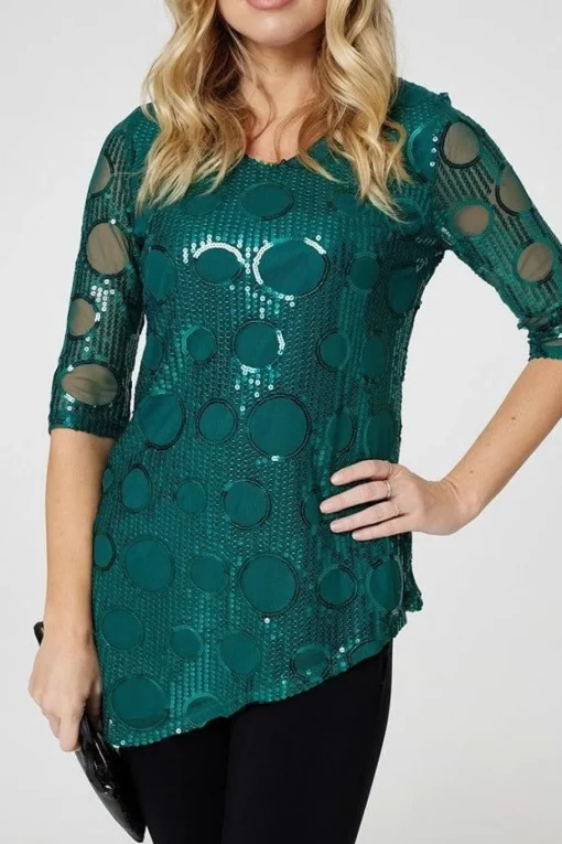 Sequin Polka Dot Asymmetric Top