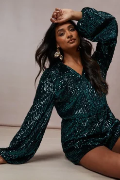 Sequin Stripe Wrap Playsuit
