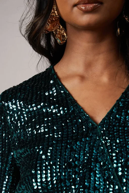 Sequin Stripe Wrap Playsuit