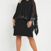 Sequin Trim Cape Dress