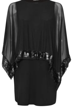 Sequin Trim Cape Dress