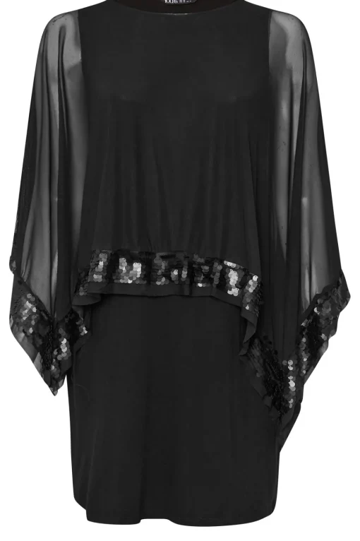 Sequin Trim Cape Dress