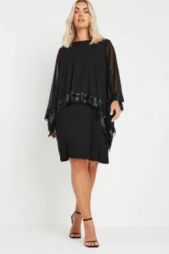 Sequin Trim Cape Dress