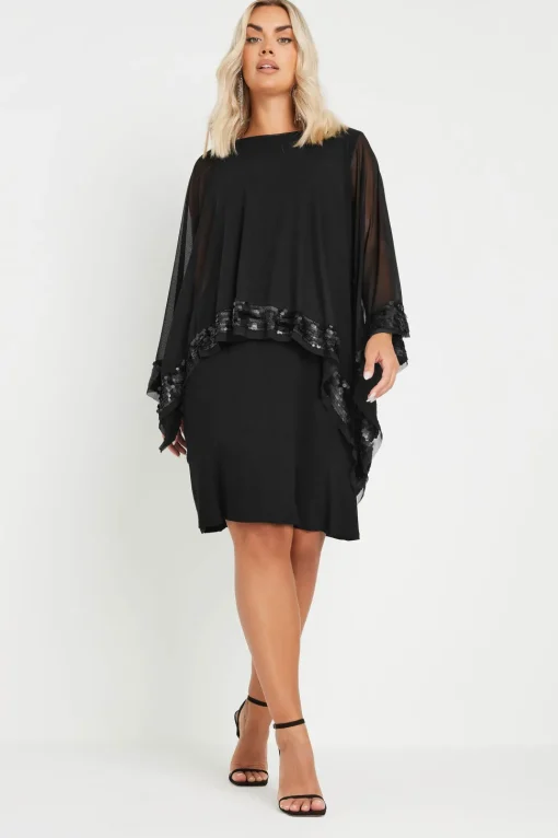 Sequin Trim Cape Dress