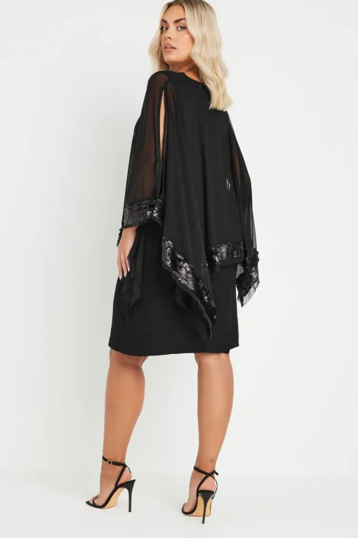 Sequin Trim Cape Dress