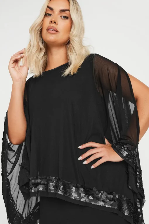 Sequin Trim Cape Dress