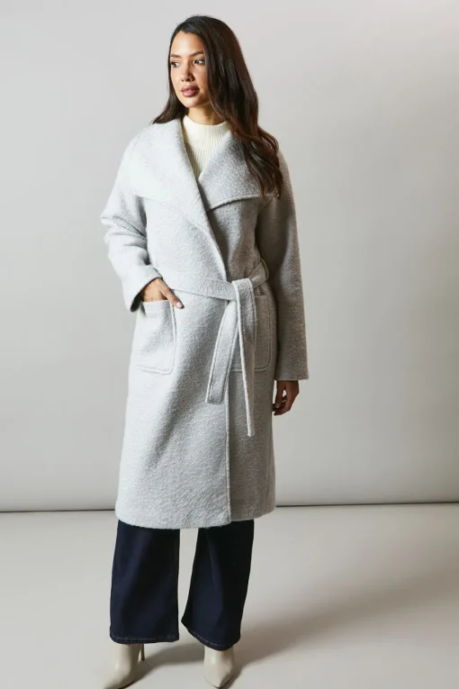 Shawl Collar Patch Pocket Belted Coat