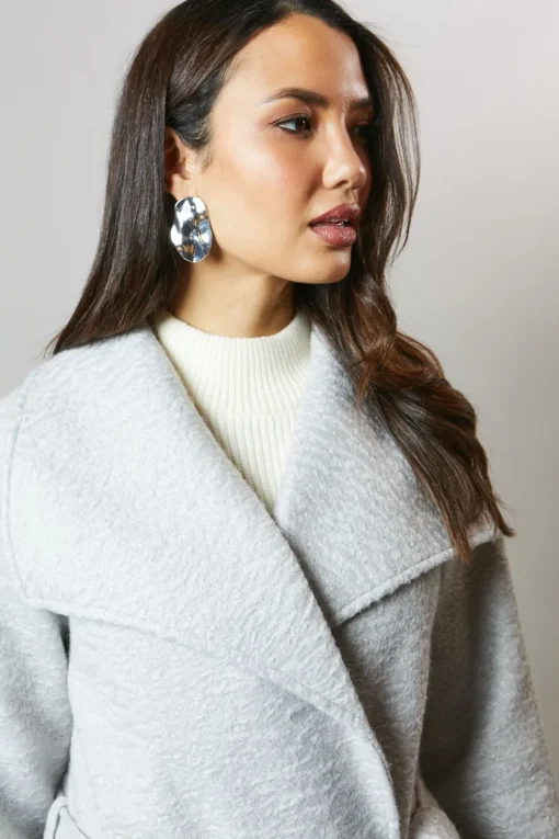 Shawl Collar Patch Pocket Belted Coat