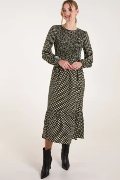 Shirred Front Midi Dress