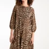 Shirred Front Tie Neck Smock Dress