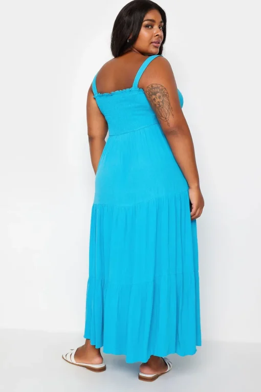 Shirred Strappy Midi Dress