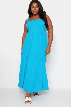 Shirred Strappy Midi Dress