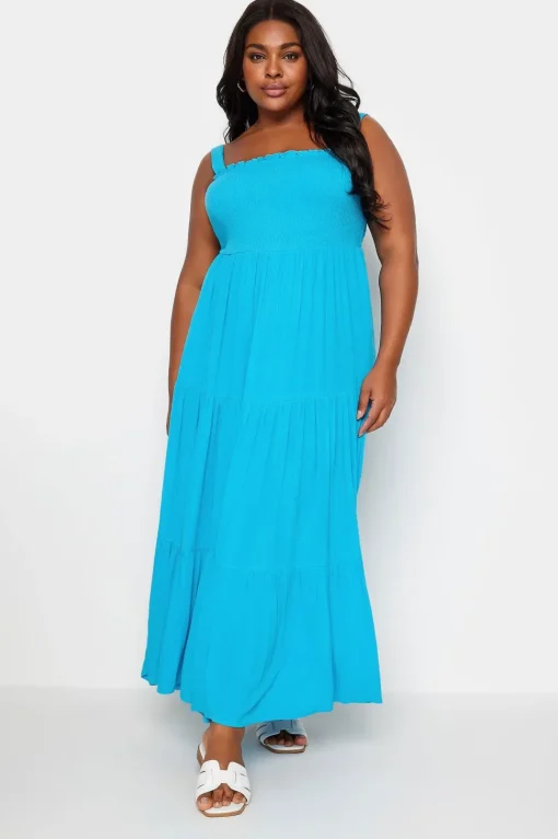 Shirred Strappy Midi Dress