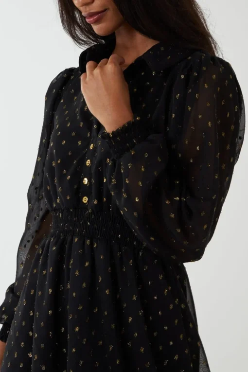 Shirred Waist & Puff Hem Shirt Dress