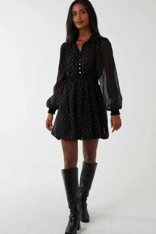 Shirred Waist & Puff Hem Shirt Dress