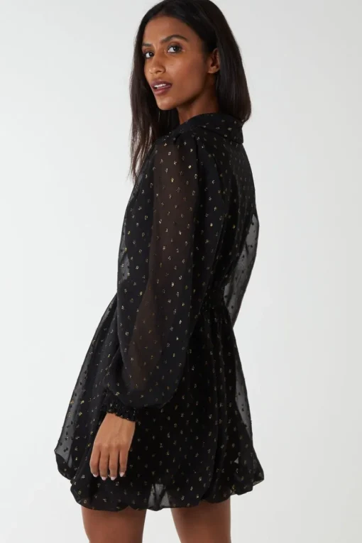Shirred Waist & Puff Hem Shirt Dress
