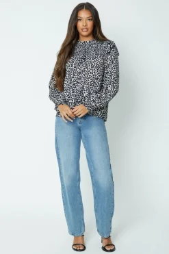 Shirred Yoke Long Sleeve Blouse
