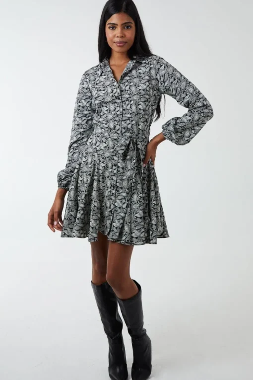 Shirt Mini Dress With Godet Hem & Tie