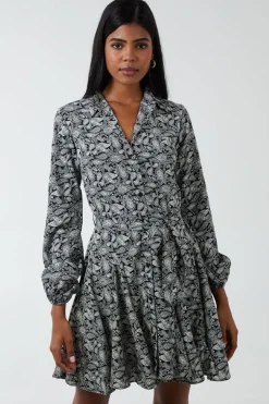 Shirt Mini Dress With Godet Hem & Tie