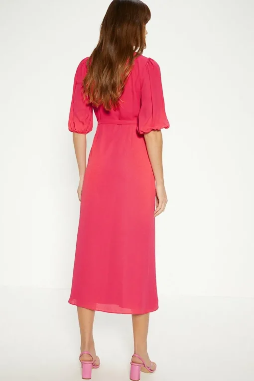 Short Sleeve Midi Wrap Dress