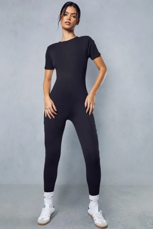 Short Sleeve Ribbed Jumpsuit