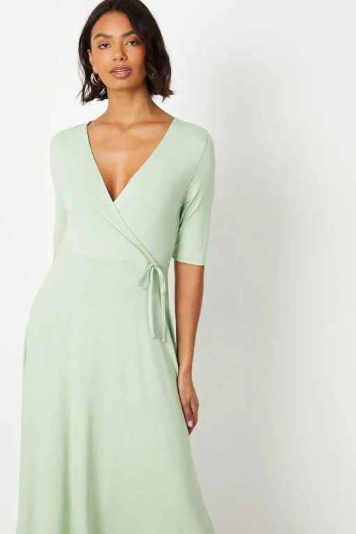 Short Sleeve Wrap Midi Dress