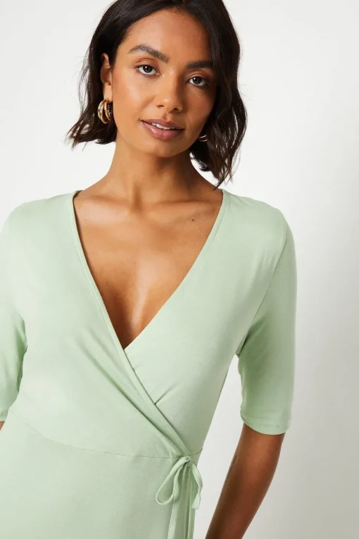 Short Sleeve Wrap Midi Dress
