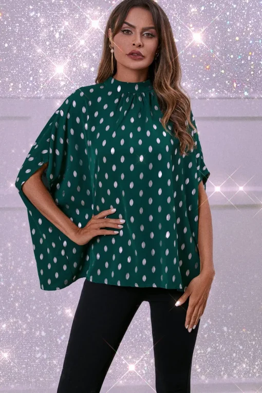 Silver Foil Loose-Fit Top In Green