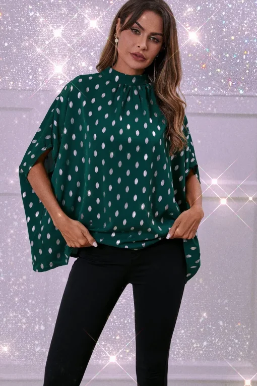 Silver Foil Loose-Fit Top In Green