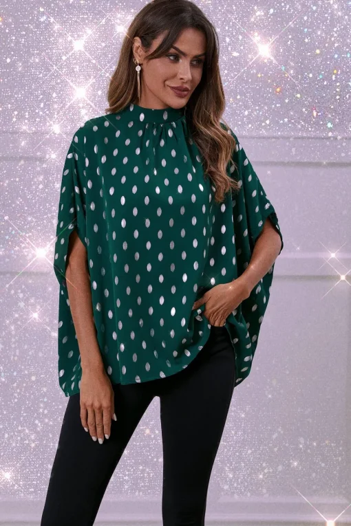 Silver Foil Loose-Fit Top In Green