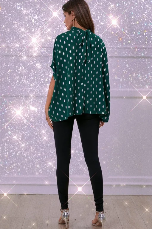 Silver Foil Loose-Fit Top In Green