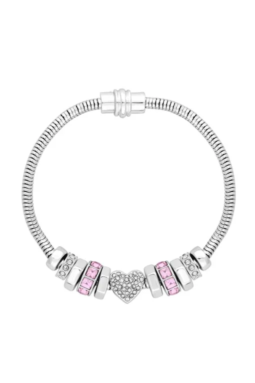 Silver Heart Pink Magnetic Bracelet - Gift Boxed