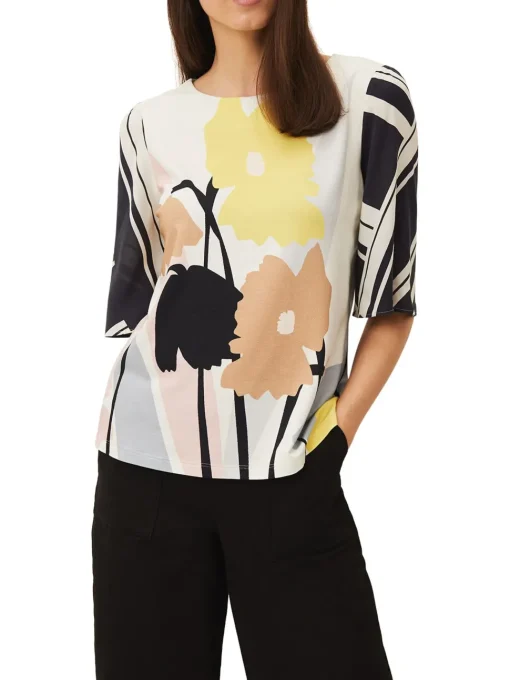 Silvie Floral And Stripe Print Top-Floral