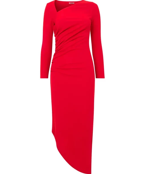 Simple Long-Sleeved Bodycon Dress with Asymmetric Neck and Hem