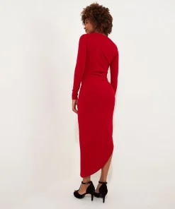 Simple Long-Sleeved Bodycon Dress with Asymmetric Neck and Hem