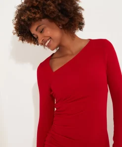 Simple Long-Sleeved Bodycon Dress with Asymmetric Neck and Hem