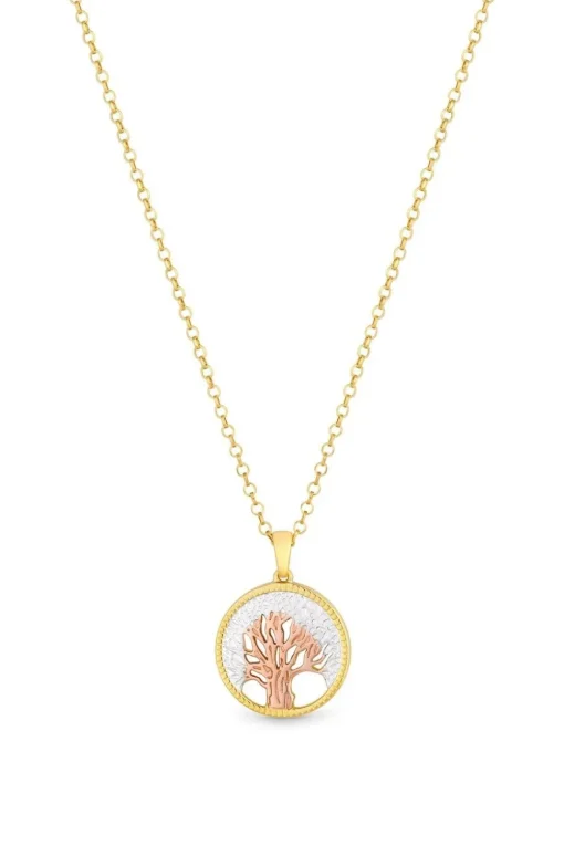 Simply Silver 14ct Gold Plated Sterling Silver 925 Tri Tone Tree of Love Necklace