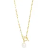 Simply Silver Gold Plated Sterling Silver 925 Baroque Pearl Chain T-Bar Necklace