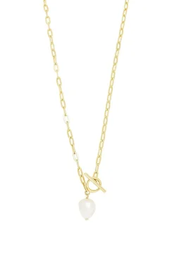 Simply Silver Gold Plated Sterling Silver 925 Baroque Pearl Chain T-Bar Necklace