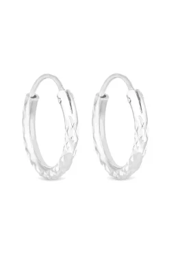Simply Silver Sterling Silver 925 Mini Diamond Cut Hoop Earrings