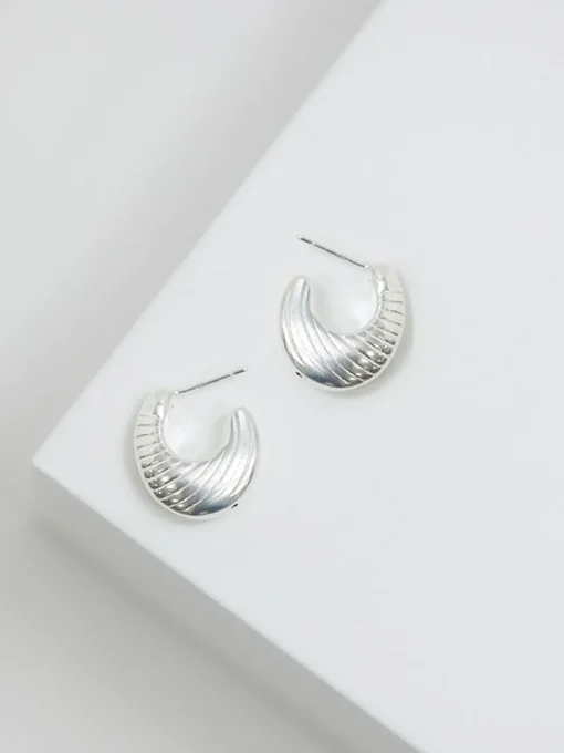 Simply Silver Sterling Silver 925 Polished Textured Hoop Earrings