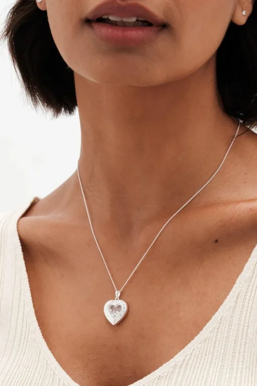 Simply Silver Sterling Silver 925 Cubic Zirconia Heart Shaker Necklace