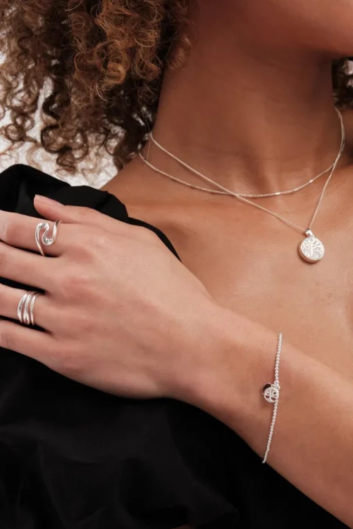 Simply Silver Sterling Silver 925 Mini Tree Of Love And Heart Stretch Bracelets
