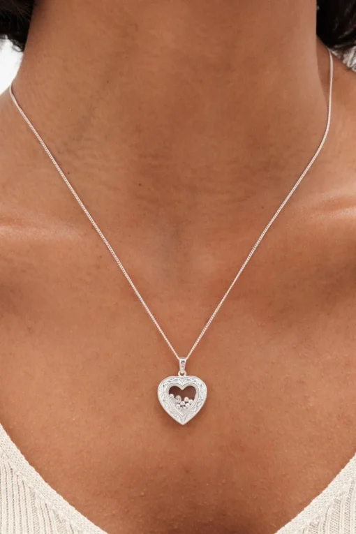 Simply Silver Sterling Silver 925 Cubic Zirconia Heart Shaker Necklace